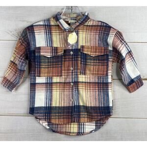 Tullabee Boutique Toddler Top Sz 4T Multi Plaid Soft Fleece Wool Blend Button Up